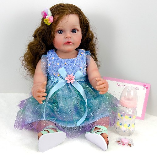 22 inch soft vinyl simulation doll cross-border hot sale rebirth baby doll sequined skirt doll toy